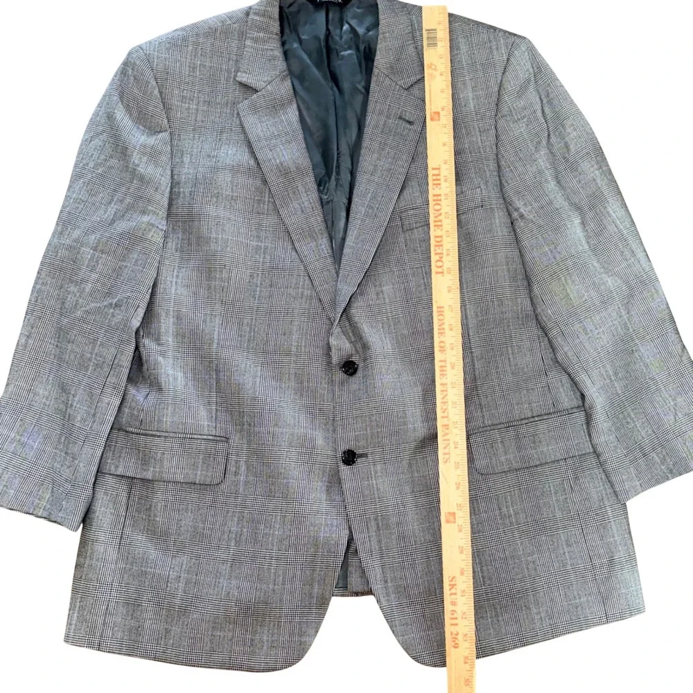 Jos A Bank Signature Collection 50R Blazer Gray Glen Plaid 100% Wool Sport Coat